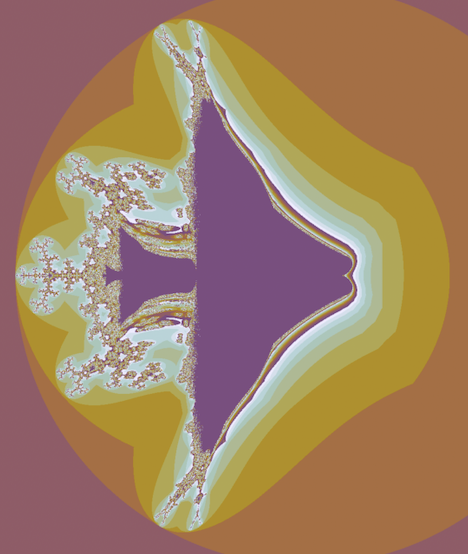 Celtic Mandelbrot fractal with knot-like symmetry and layered ridges.