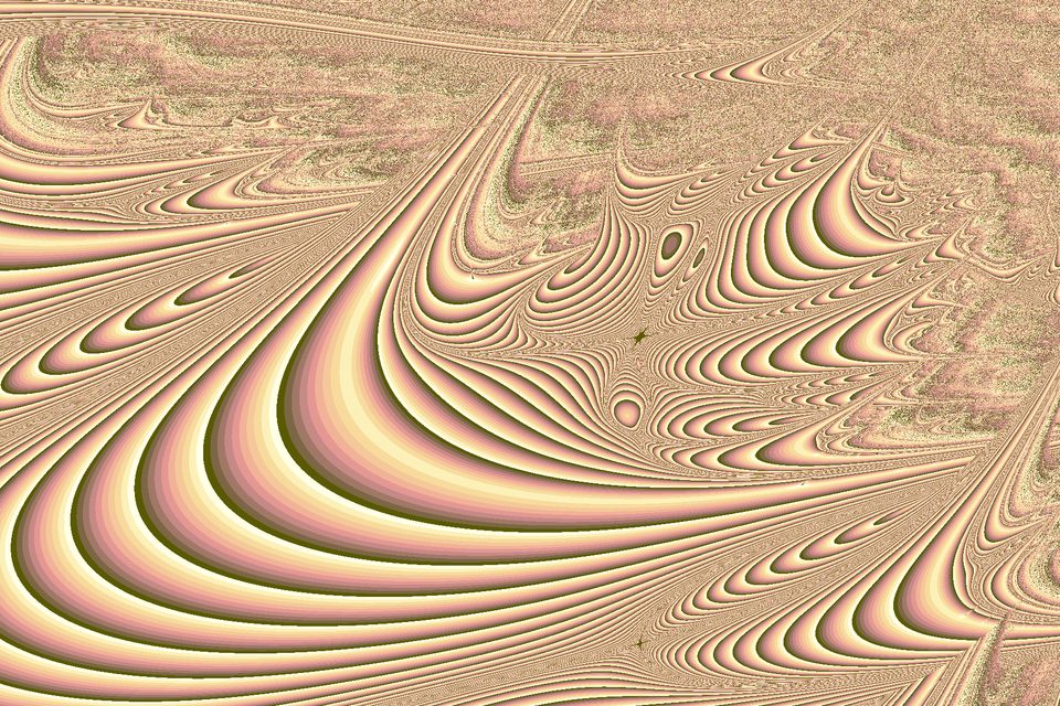 Lyapunov fractal landscape with luminous bands and chaotic textures.